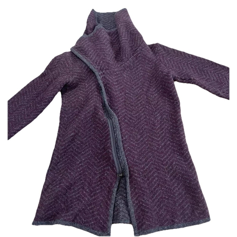 Women's Chiaramente Wool Zip Sweater Size Small Asymmetrical Gray Wine Sweater